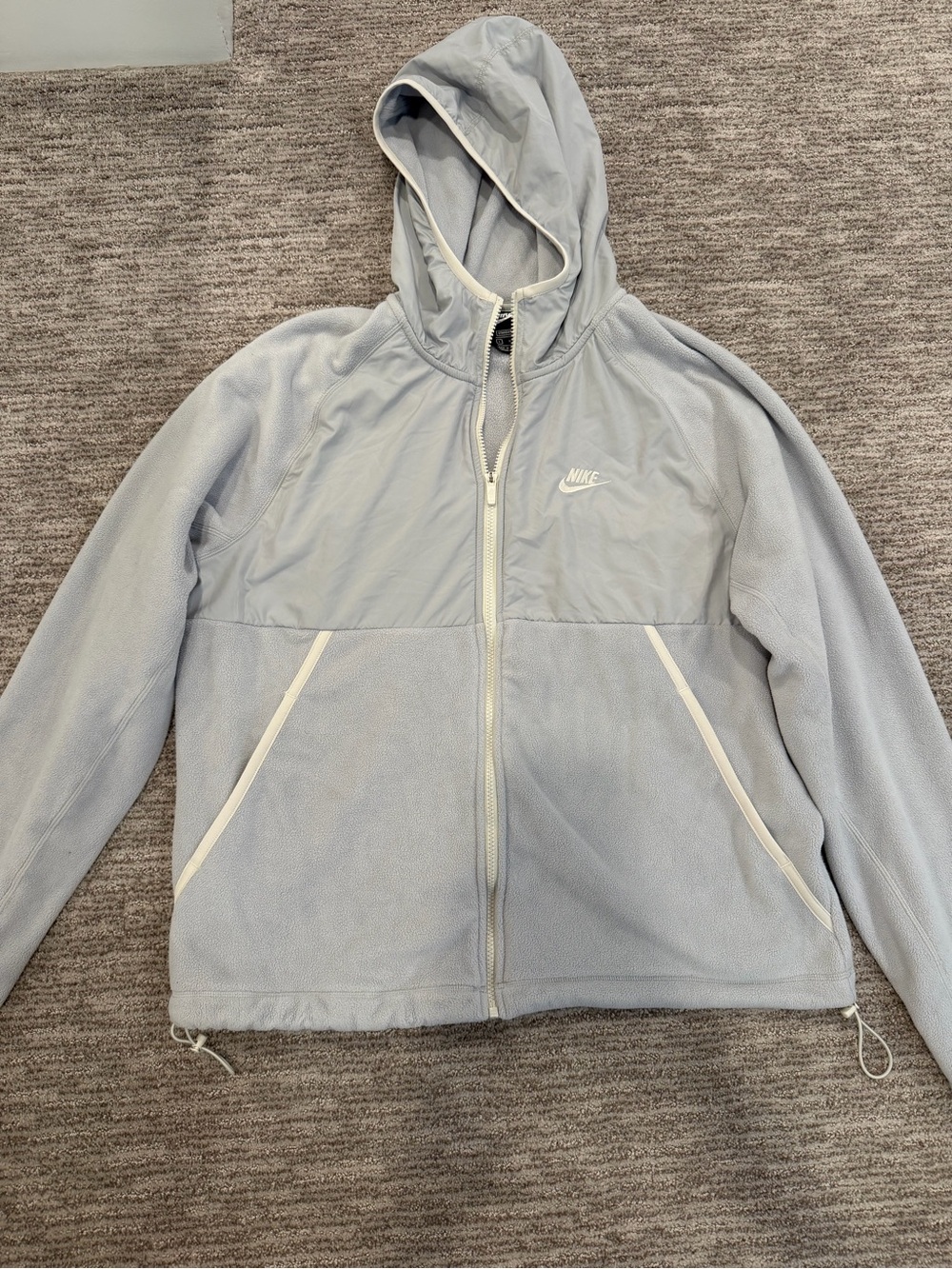 Nike Standard Fit Mixed Material Fleece Full Zip Jacket Light Blue Grey Size L